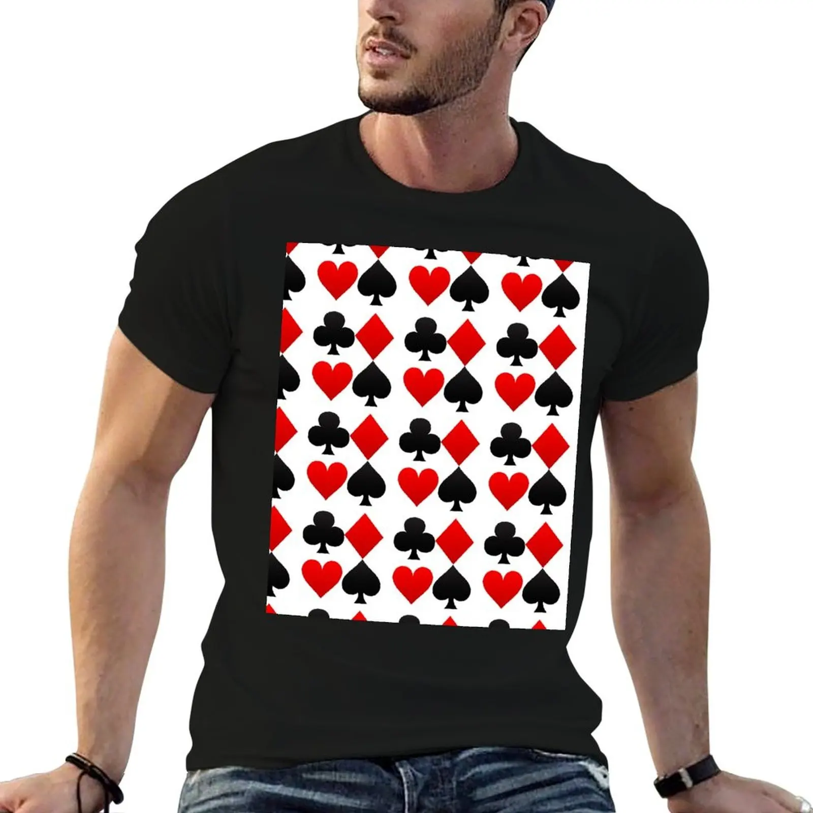 Hearts Diamonds Clubs Spades Playing Card T-Shirt vintage clothes oversized hippie clothes Short sleeve tee men