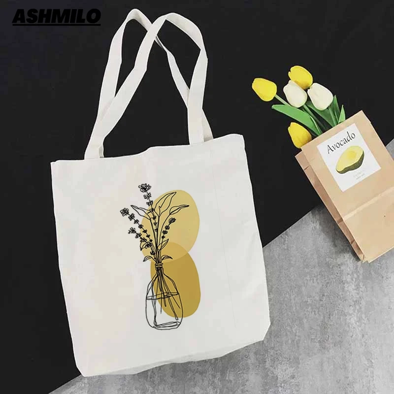 Canvas Tote Bag Vintage Wildflower Handbag For Women Harajuku Plant Flower Shopping Bags Aesthetic Female Shoulder Bag