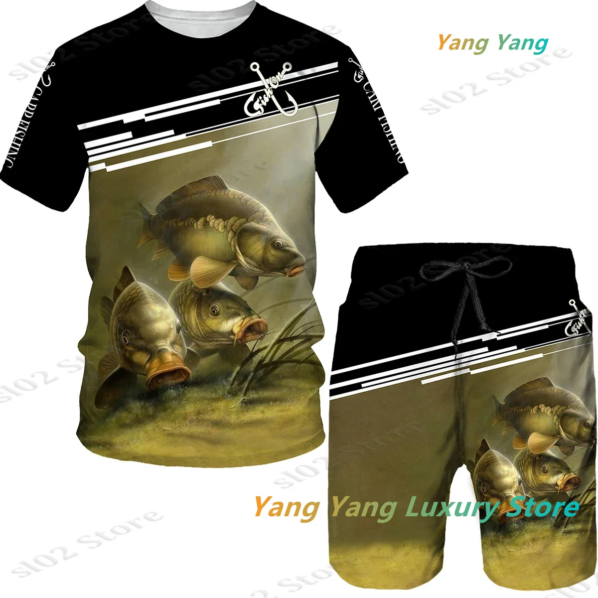 3D Print Camo Carp Fishing Men Women Tee/Shorts/Set Casual Harajuku Streetwear Tracksuit Outdoor Fishing Hunting Camping Clothes