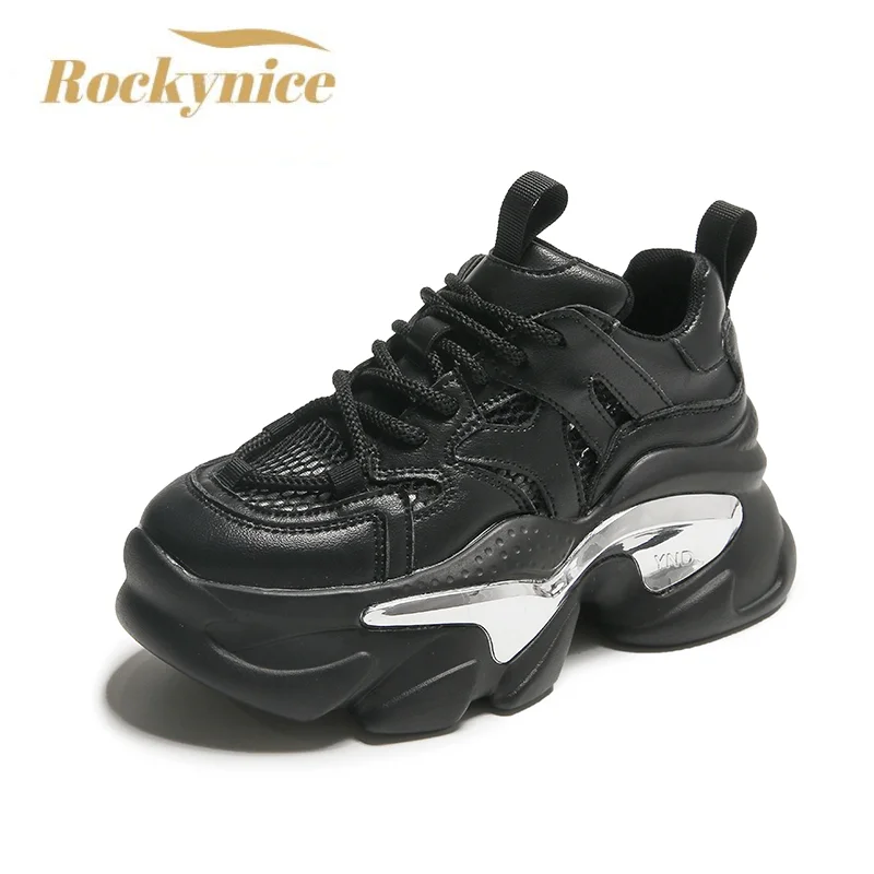 

Women Breathable Mesh Chunky Sneakers Lace-up 7CM Hidden Heels Platform Casual Shoes 2023 Summer Fashion Vulcanize Comfort Shoes