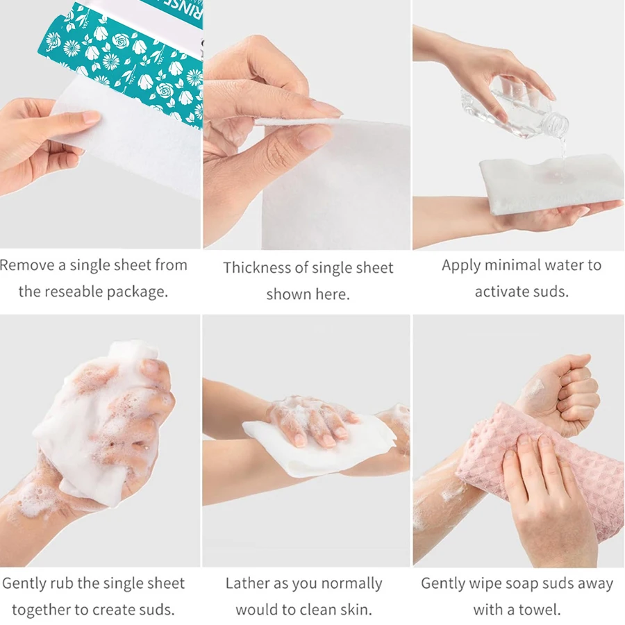 11.81In*11.81In 50Pcs Disposable No-Rinse Bath Towels, Just Wet, Lather, and Dry, Suitable for Travel, Outdoor Activities, Camping, Swimming, Fitness--25 Pieces Per Pack