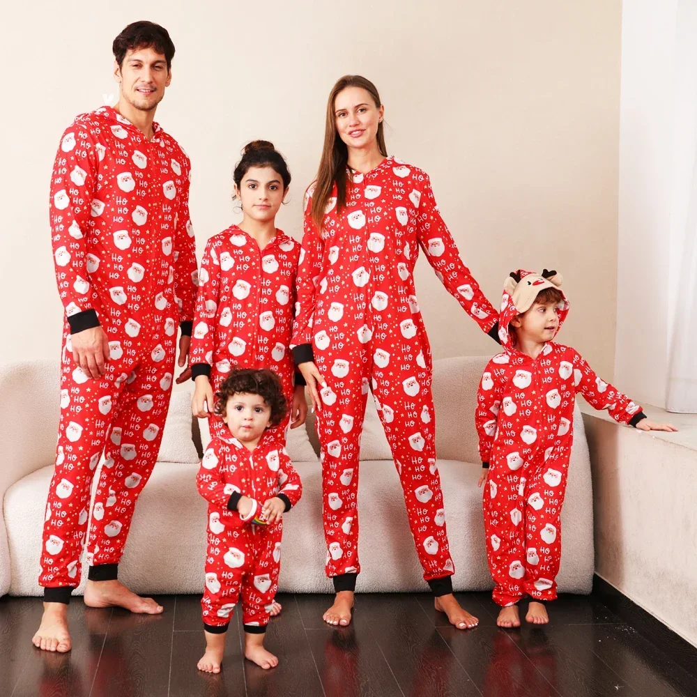 Christmas Outfits For Family Dad Mom Kids Matching Pajamas Snowman Print Deer Ear One-Piece Jumpsuit Warm Soft Xmas Romper  123