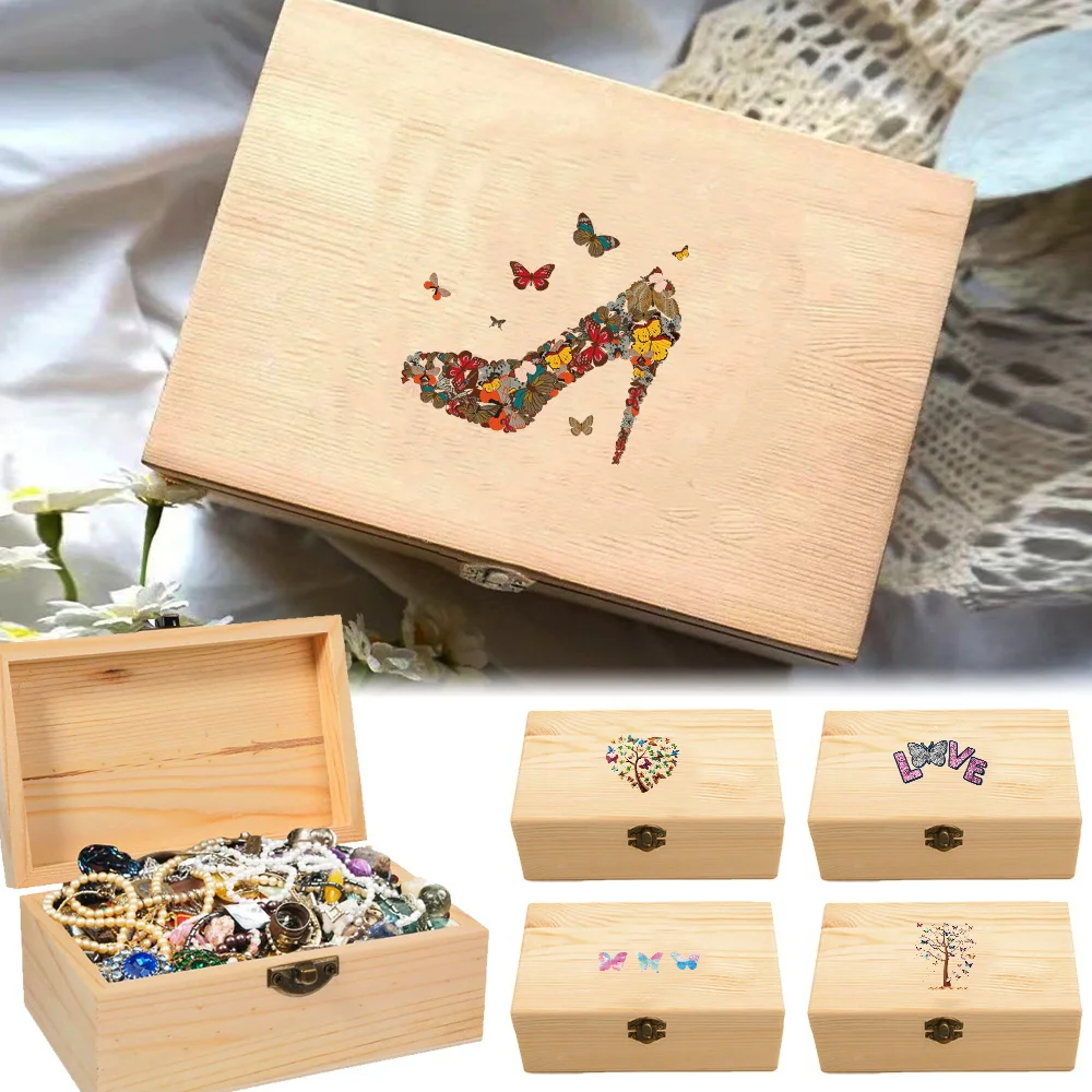 

Rectangular Wooden Storage Box Home Supply Storage Decoration Desktop Wooden Storage Organizer Butterfly Pattern