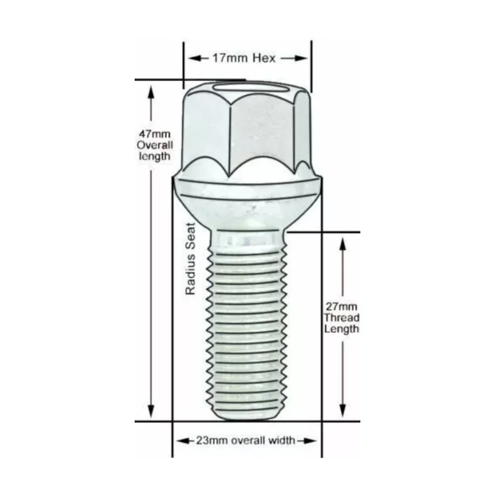 For Audi A2 A3 A4 Vwa Passat Golf Sprint Maittens CC Bora Alloy Wheel Bolts Stud Nuts M14x1.5 Radius Car Tyre Screws Wheel Bolts