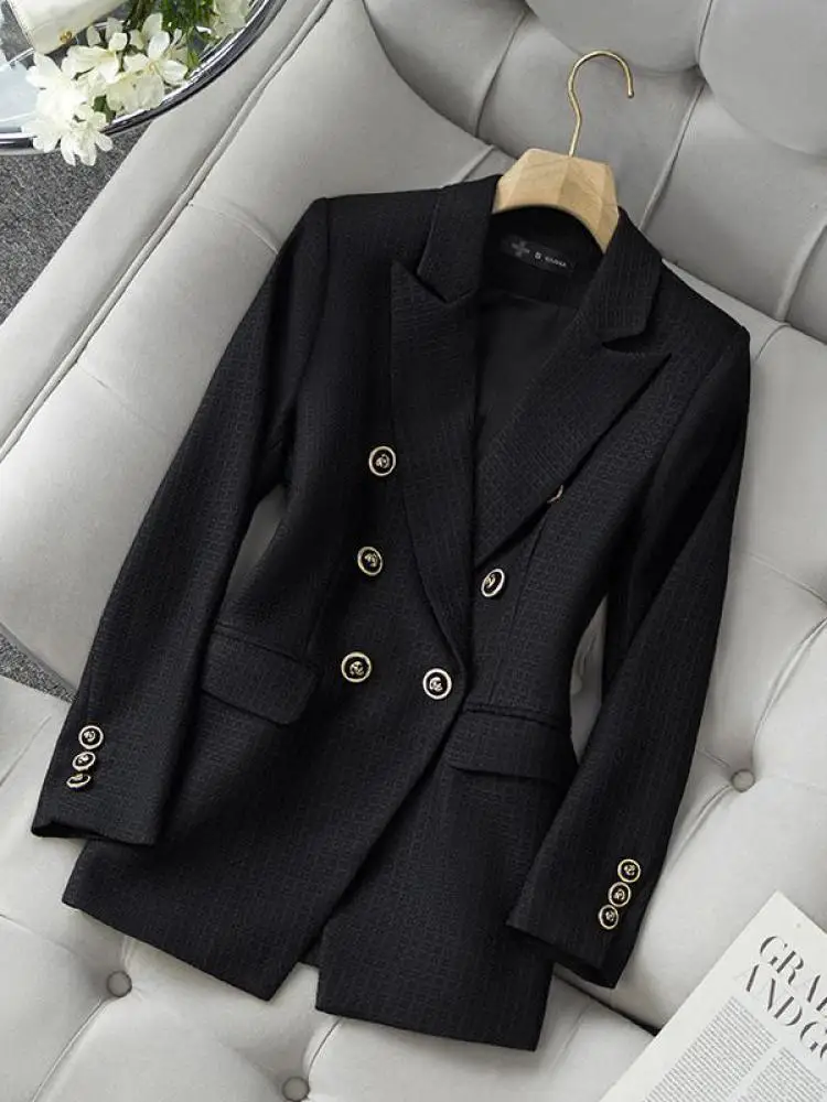 

Корейский женский модный черный двубортный пиджак, винтажное пальто с длинными рукавами, элегантные универсальные профессиональные топы, новинка осени и зимы