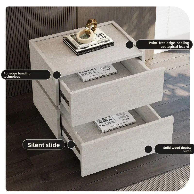 Multi-functional Italian walnut bedside table light luxury high-end home bedroom solid wood storage cabinet sturdy and durable