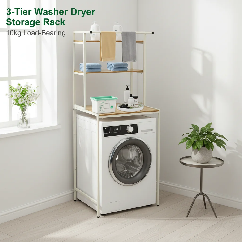 

3-Tier Washer Dryer Storage Rack 22lbs Load-Bearing Bathroom Shelf Floor Mount Laundry Room Stand Toilet Washing Machine Cabinet