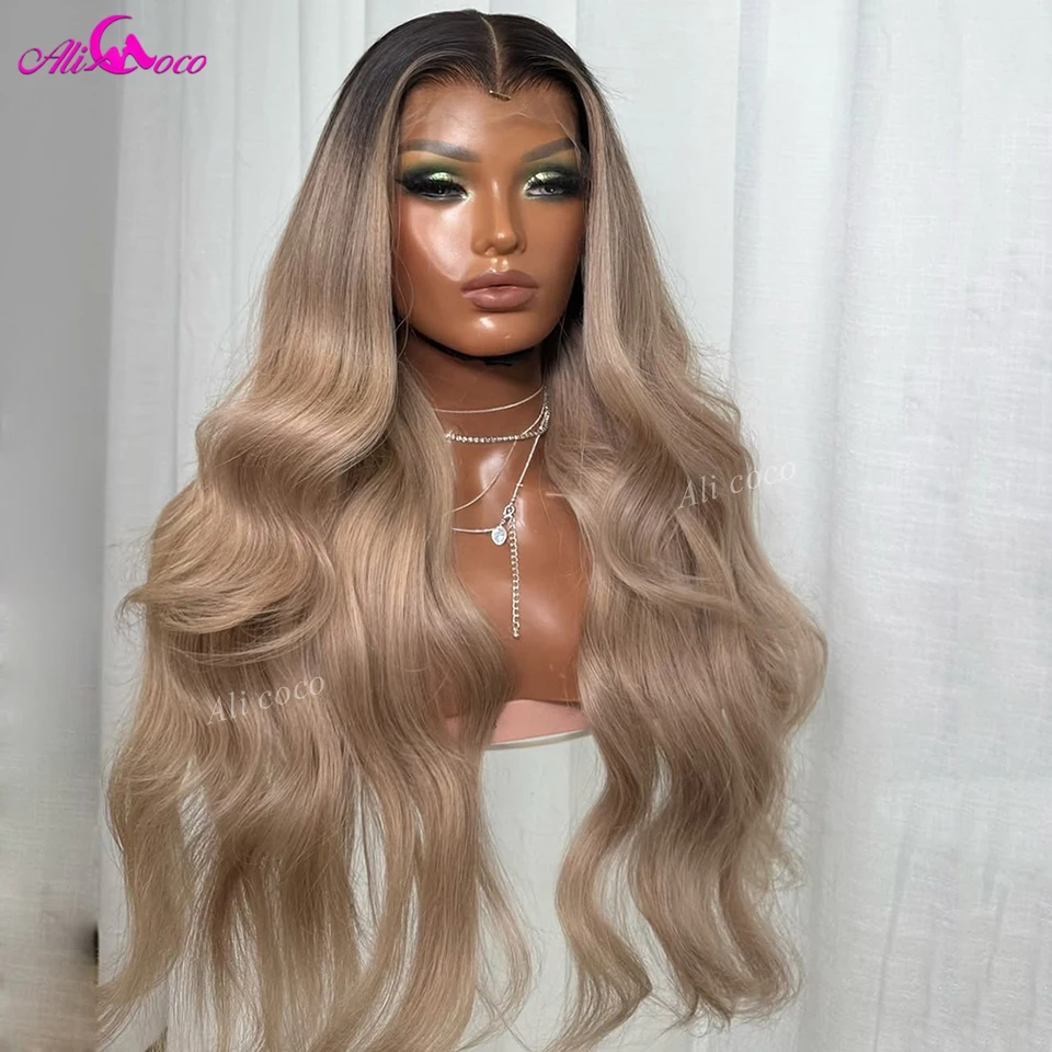 

5x5 Кружевная застежка 180 Плотность Объемная волна Парик из человеческих волос 13x6 Парики спереди Молочный чай Закрытый с темным корнем Предварительно выщипанные для женщин