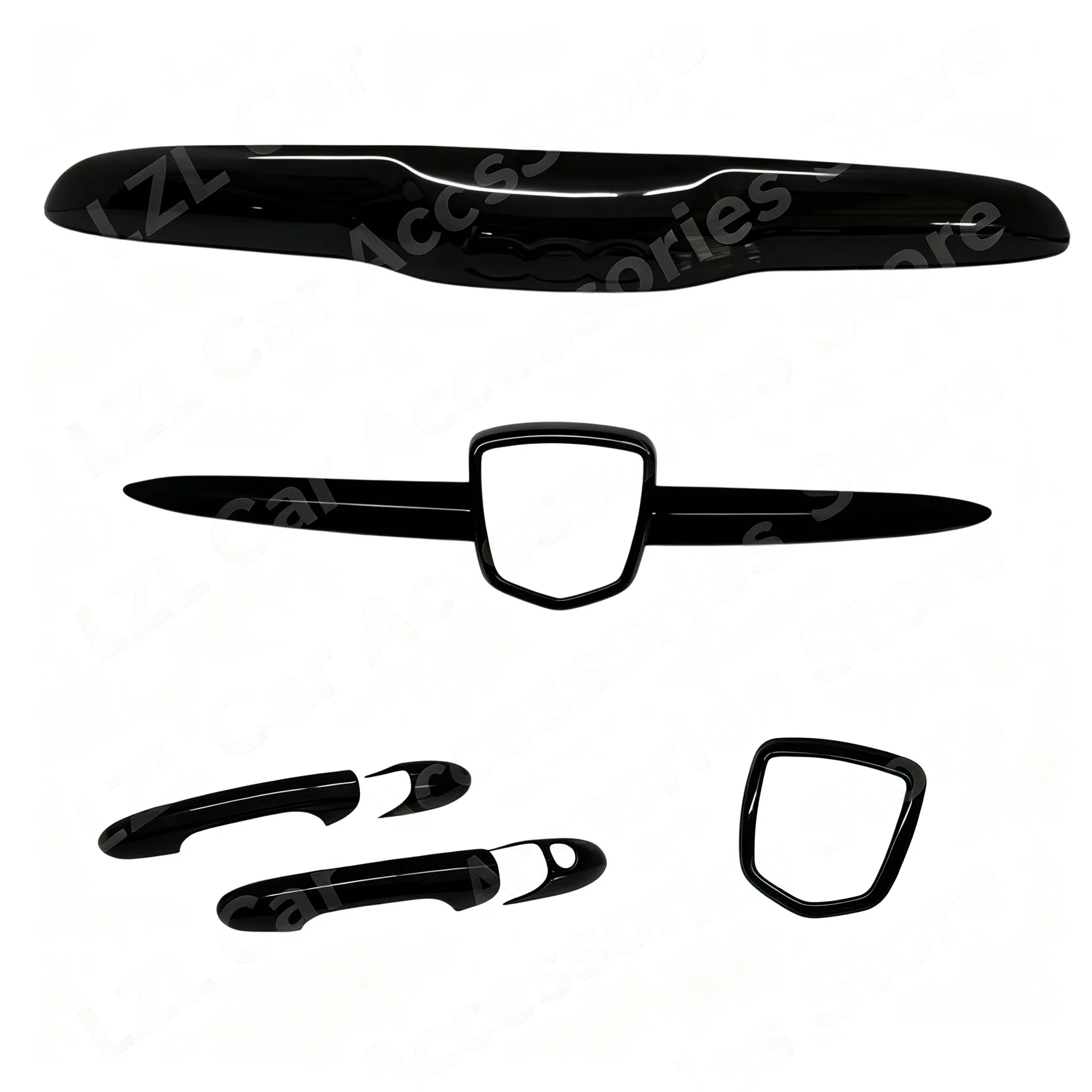 4PCS/SET For Fiat Abarth 500 595 695 Exterior Cover Kit Front Rear Badge Cover+Trunk Handle Cover+Door Handle Cover