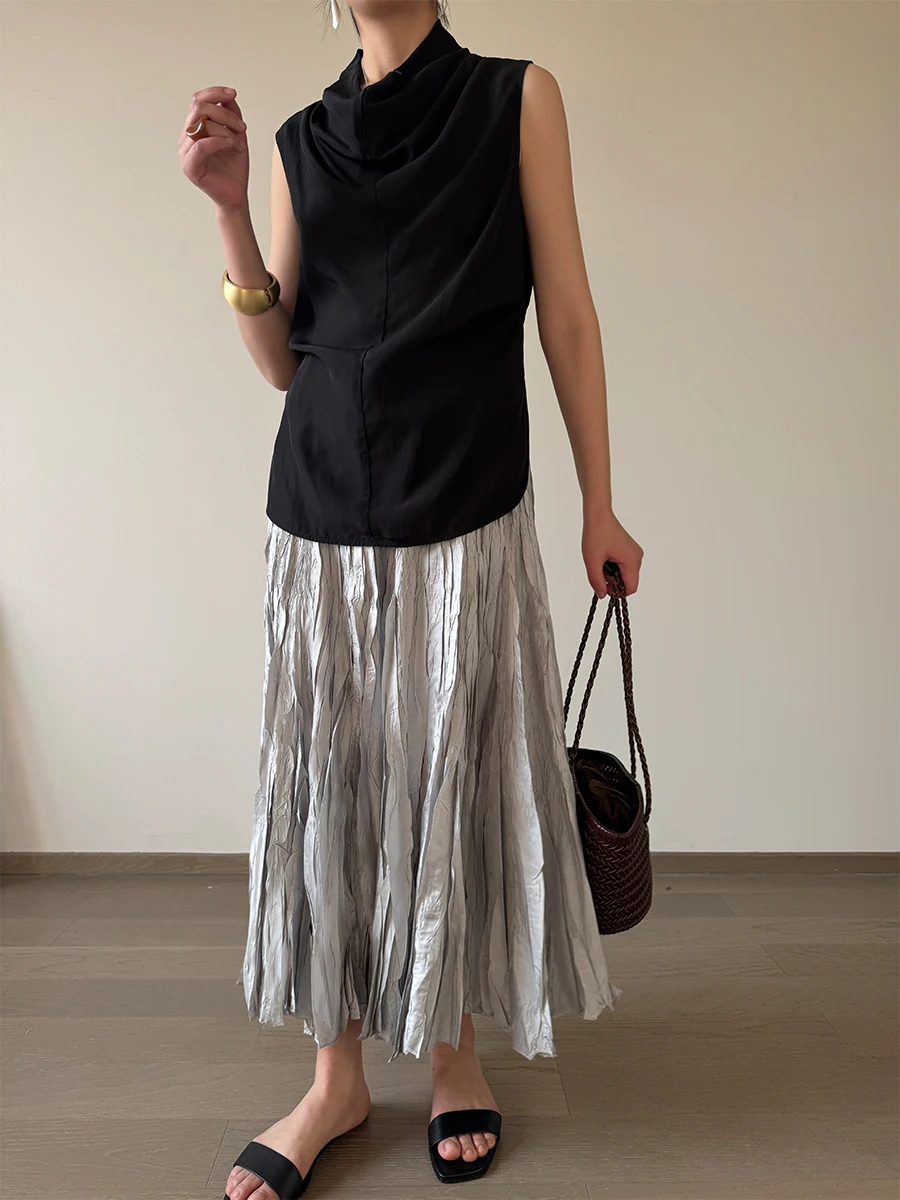 

Новая роскошная юбка в ретро-стиле с блестящей ультратонкой тканью, элегантная, с высокой талией, из полиэфирного волокна, для повседневной носки, свободного кроя.