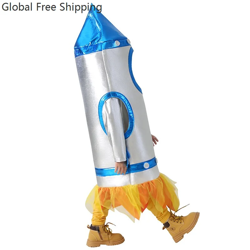 Niños Niñas Astronaut Rocket Cosplay Costume Spaceman Silver Jumpsuit Flight Dress Up Suit Halloween Carnival Perfromance Outfit