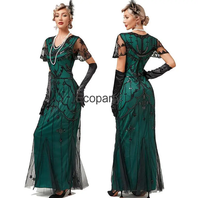 1920s Great Gatsby Flapper Dress Elegant Retro Short Sleeve Sequin Long Dress Lady Evening Party Party Dresses Woman Vestidos