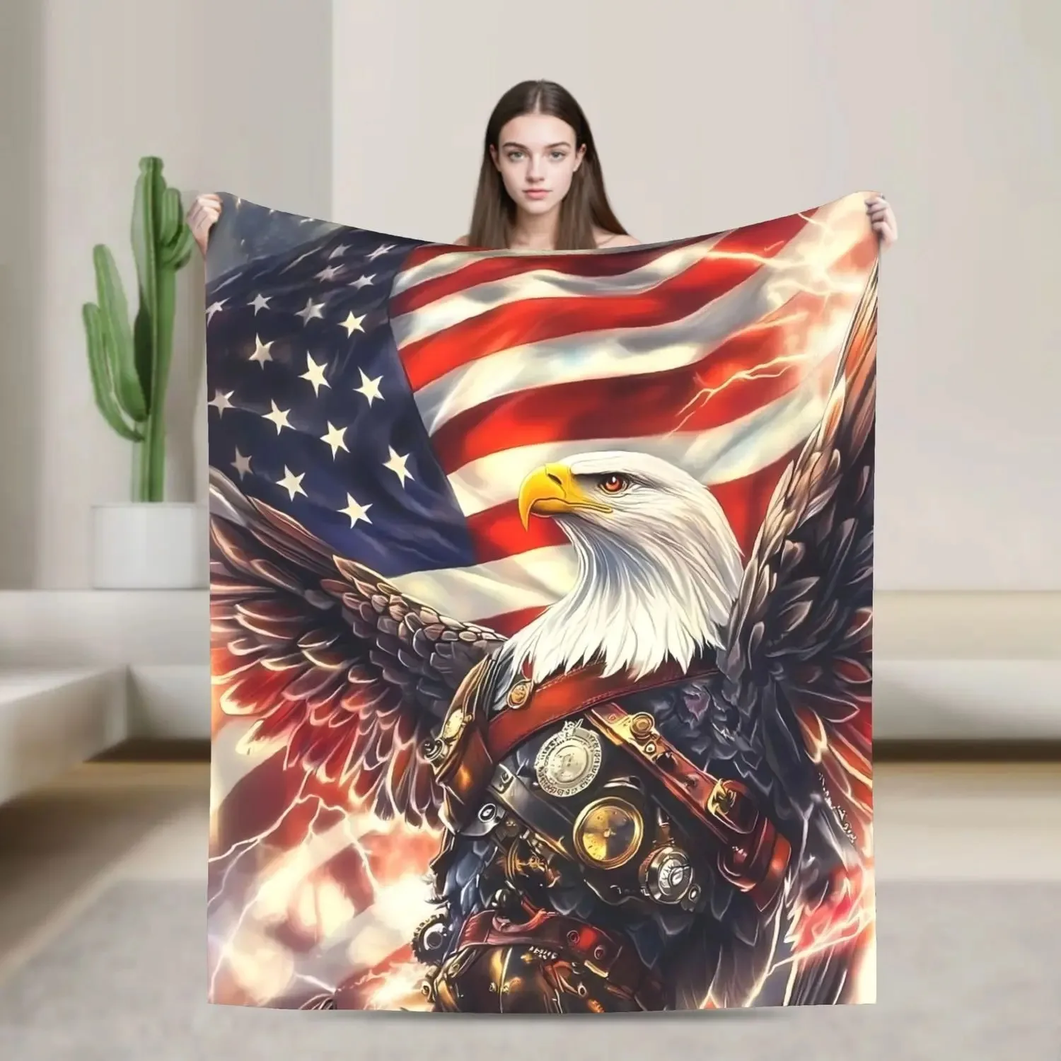 

Плед с американским флагом и орлом - мягкий, теплый, уютный, патриотический плед для дивана