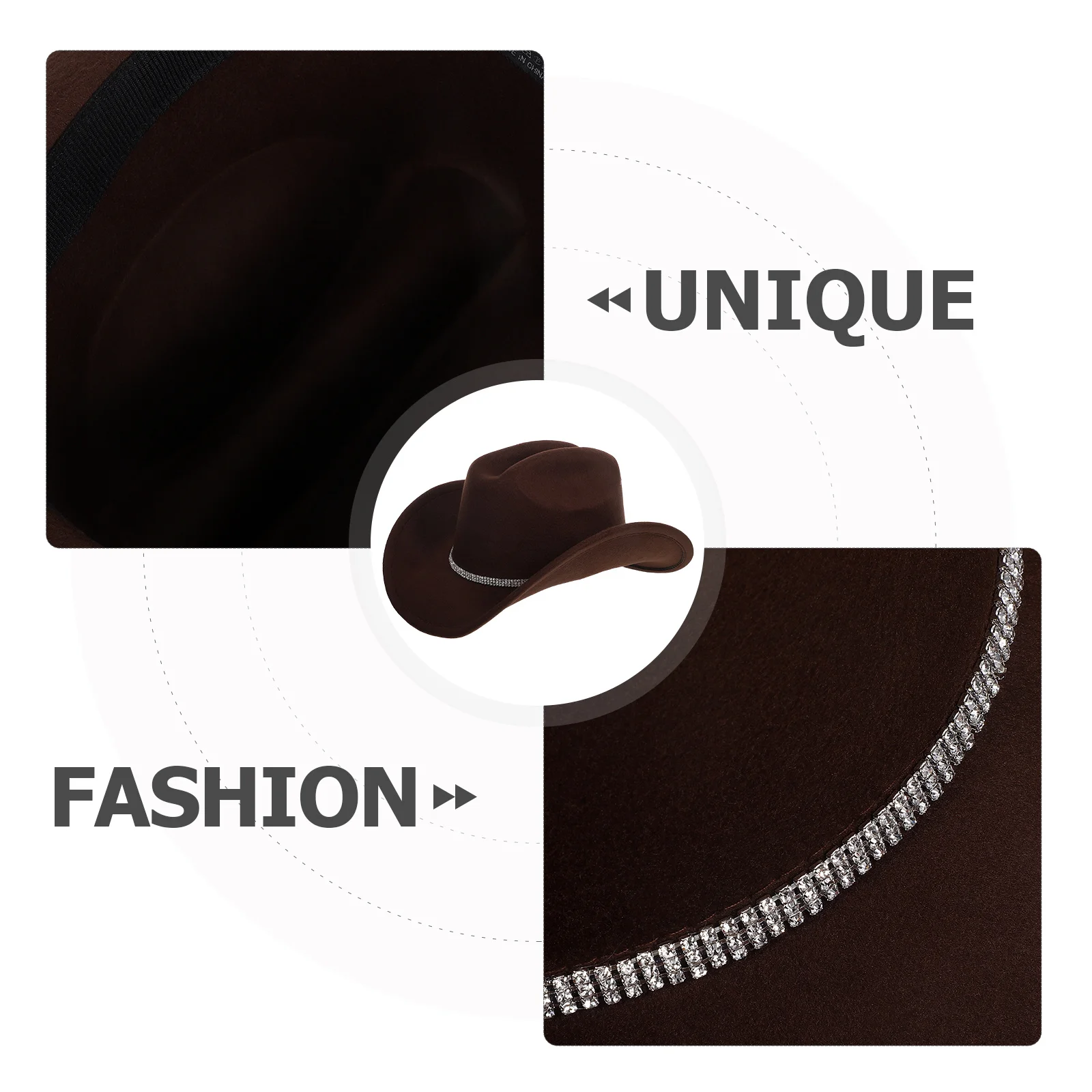 قبعة رعاة البقر الغربية للنساء من حجر الراين ذات حافة واسعة للحفلات - إكسسوار قبعة راعية البقر باللون البني #4