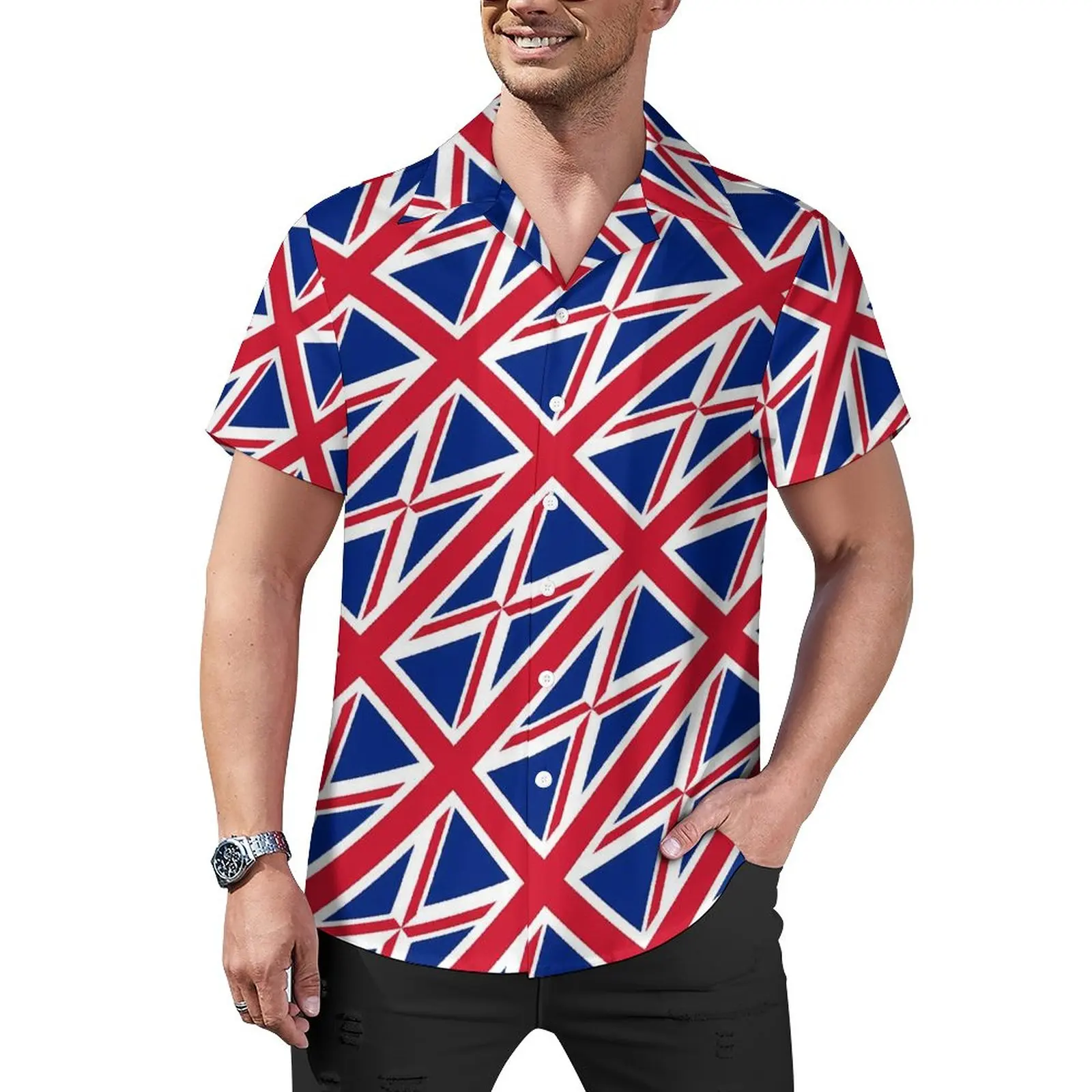 

British Flags Casual Shirt Flag Print Vacation Loose Shirt Hawaiian Retro Blouses Short-Sleeve Graphic Oversized Clothing