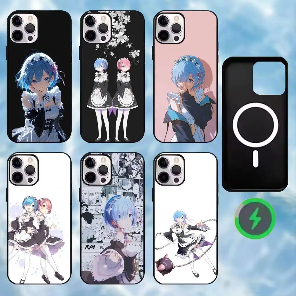 

RE REM RAM Emilia Phone Case For iPhone17,16,15,14,13,12,11 Plus,For Magnetic Wireless Charge Cover