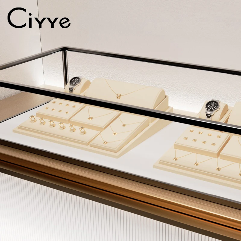 Ciyye Leather Jewelry Display Stand Props Shop Ring Pendant Necklace Holder Jewelry Tray Display Stand Set Showcase Wholesale