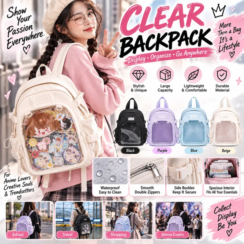 Kawaii ItaBag Y2K Backpacks Transparent Window Display Backpack For Girls Students, Cute Holder Bag For School Daily Travel Gift