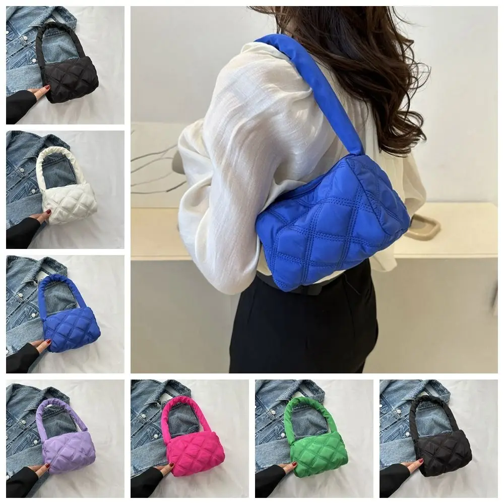 

Bubble Plaid Embroidery Underarm Bag Korean Style Oxford Cloth Handbag Shoulder Bag Large Capacity Small Square Bag All-match