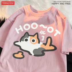 Transformed The Cat Summer T-shirt Original Cartoon Top For Men Women Short Sleeved Loose Cotton Trendy Cat Blackened T-Shirts