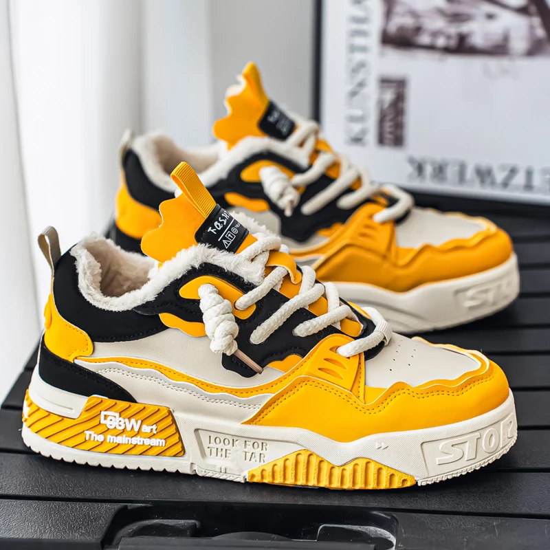 

Winter Plush Warm Skateboard Shoes Men Trendy Lace up Men's Skate Shoes Outdoor Platform Casual Sneakers Man Large Size 39-48