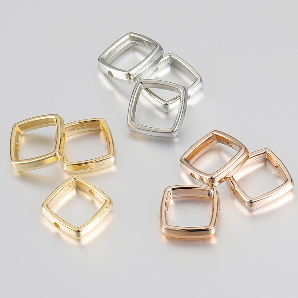 50Pcs Square Frame Spacer Beads Cap Double Hole 14mm Wrapped Bead Protector for Jewelry Making DIY Bracelet Necklace Accessory