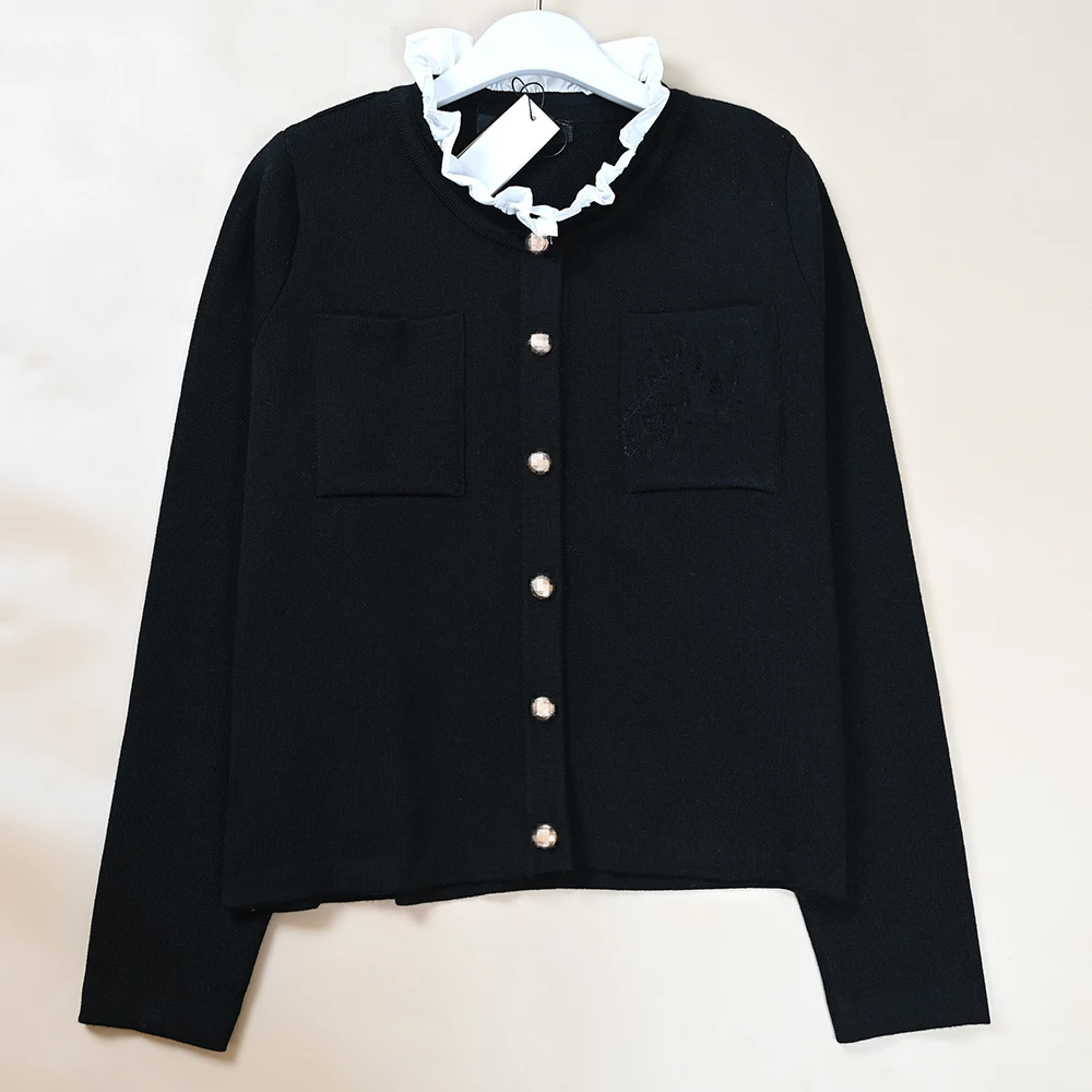 

Autumn Winter New Sle Ladies Floing Letter White Musoom Collar Long Sve Versatile Knitted Open Cardigan Sweater