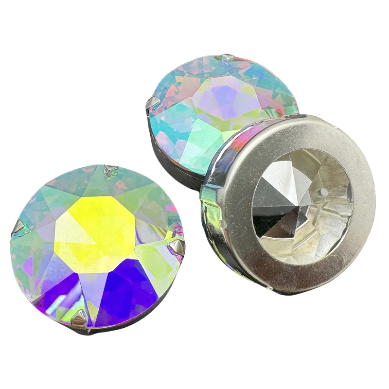 

35MM AB Round Gemstones Crystal Glass Rhinestones With Sliver Claw Flatback Sew on Stone for Rhinestones Clothes Accessories
