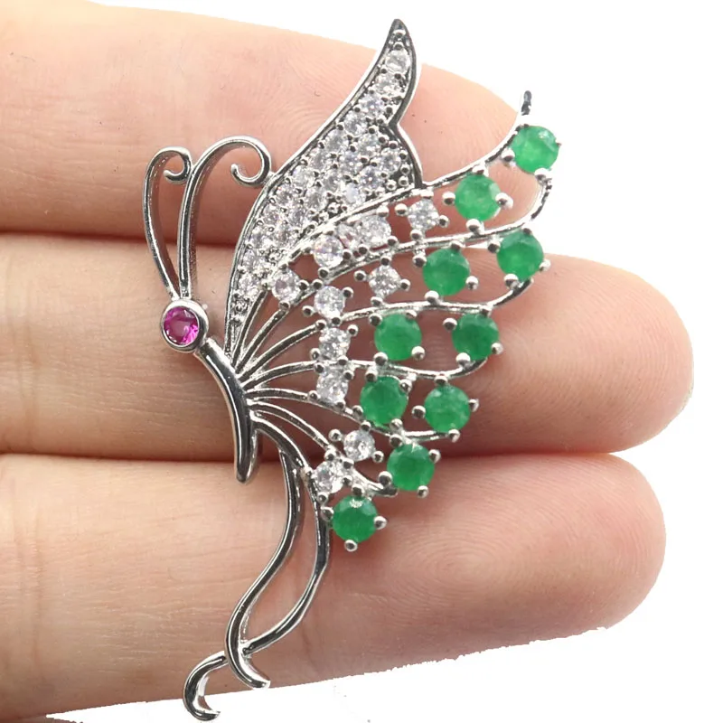 Buy 3 Get 1 Free 48x29mm New Designed Butterfly Shape Real Red Ruby Real Green Emerald For Women Silver Pendant