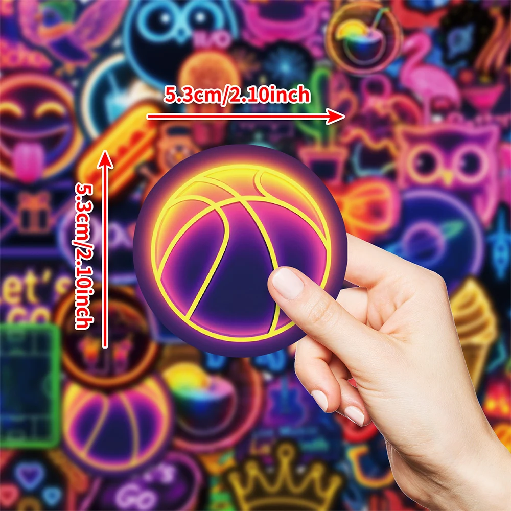 10/30/50pcs Neon Light Style Cartoon Stickers Waterproof Aesthetic DIY Skateboard Phone Scrapbook Car Bike Cool Graffiti Sticker