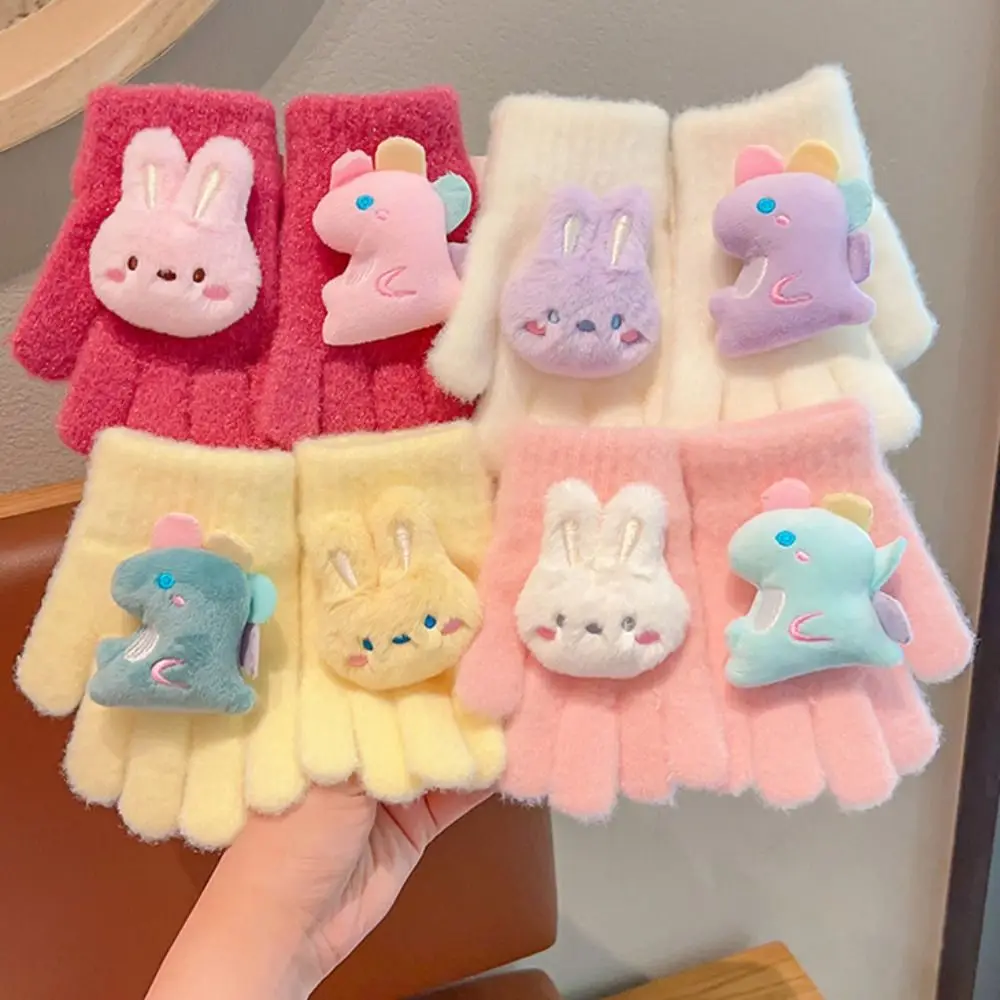 Rabbit Pattern Kids Cute Gloves Winter Warm Mittens Cartoon Design Kids Plush Gloves Knitted Gloves Cold Protection