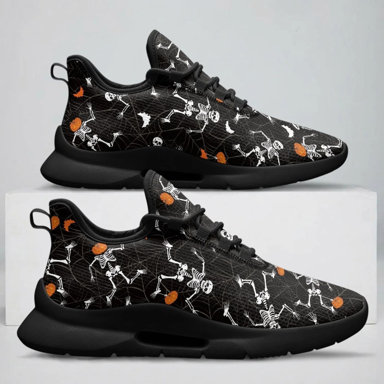 PENSTROLL Halloween Skeleton Pumpkin Men's Footwear for Mens Walking Mesh & EVA Men's Street Skate Shoes Fashion Sneakers
