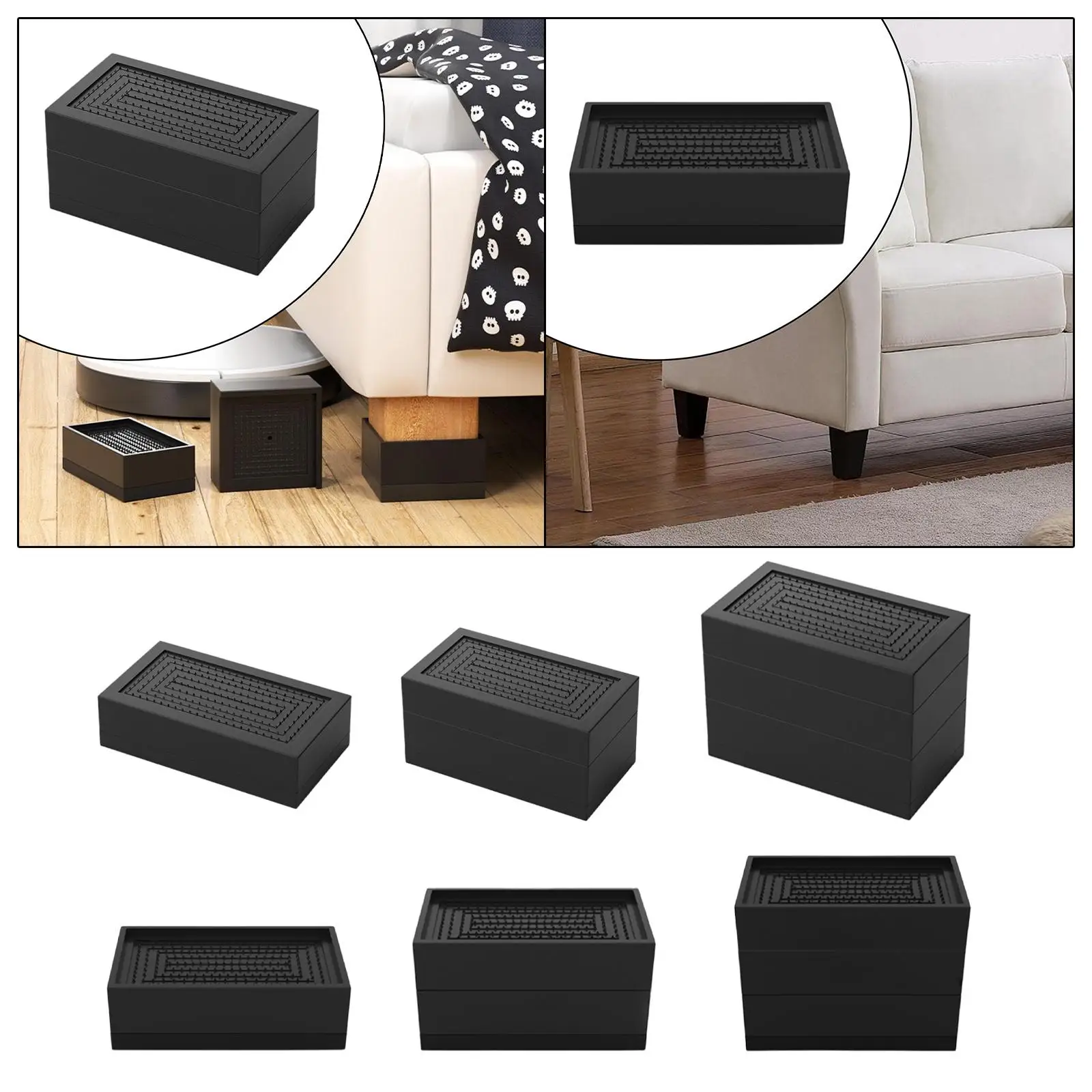 Rectangle Bed Riser Lift in Height Anti Slip Elevating Floor Protector Rectangle Raising Block for Sofa Cabinet Fidge Desk Couch