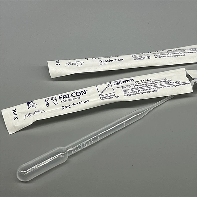 500Pcs Falcon 357575     3ml Laboratory Pipette Plastic Disposable Graduated Individually Wrapped, Sterile Pasteur Pipette Dropper