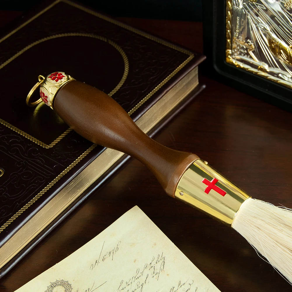 HTISOK Neue Orthodoxe Weihwasser-Sprühbürste mit Holzgriff, Synthetikwolle und Metallkreuz-Akzenten, 15 Zoll, für religiöse Zeremonien – Detail 7