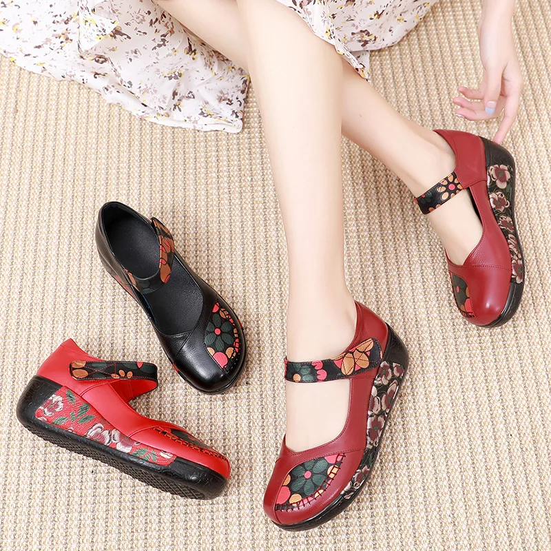 2023 New Classic Print Top Cowhide Fashionable Shoes Women Leather Shoes Medium Thick Heel Shoe Comfort Elegant Trendy Shoes