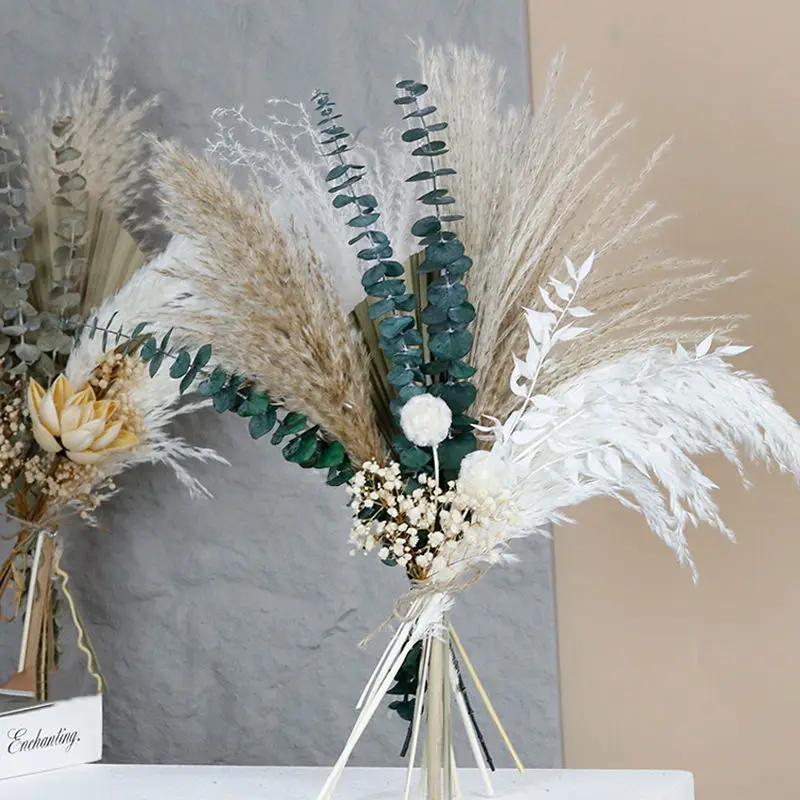 Natural Pampas Grass Bouquet Dried Flower Set for Home Halloween Party Decor Rattan Day Easter Arrangement DIY Christmas Gift