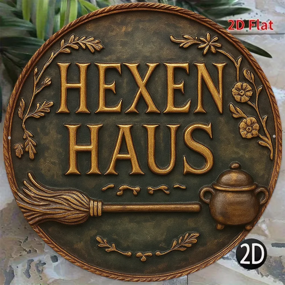 2D Flat, 1pc 1pcs Suitable for Decorating Suitable for Home German-Themed Vintage Witch House Aluminum Wall Sign - 8x8in/20x20cm