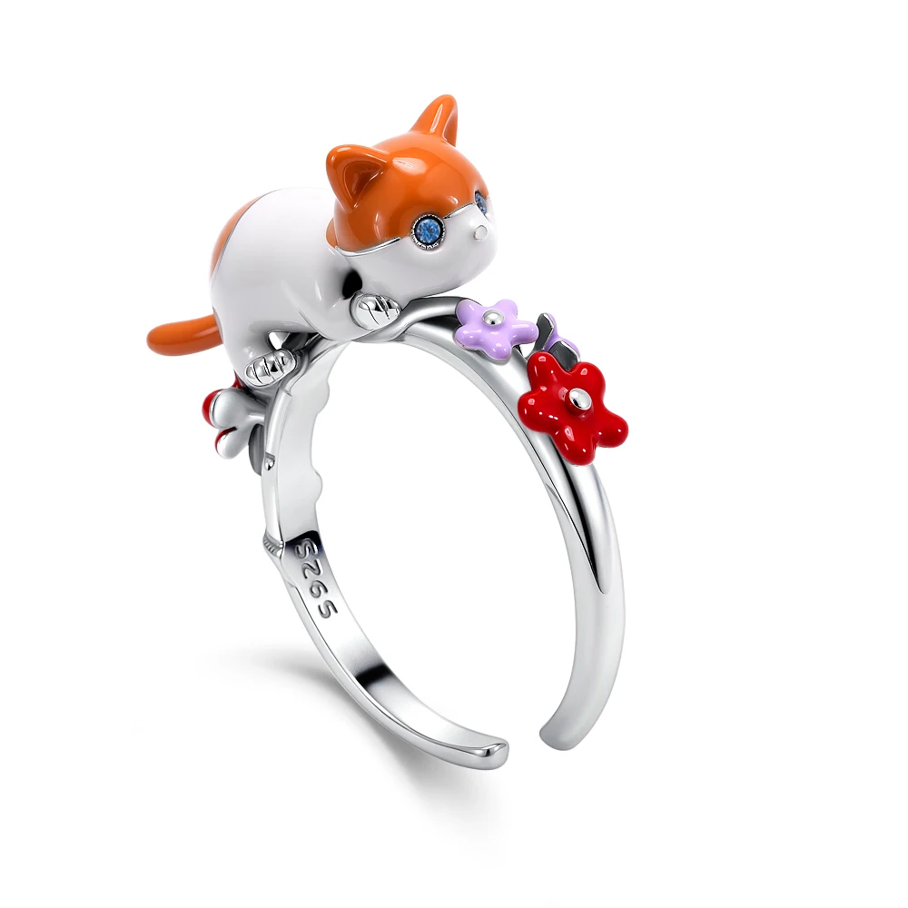 Women's 925 Sterling Silver Cat Flower Butterfly Ring