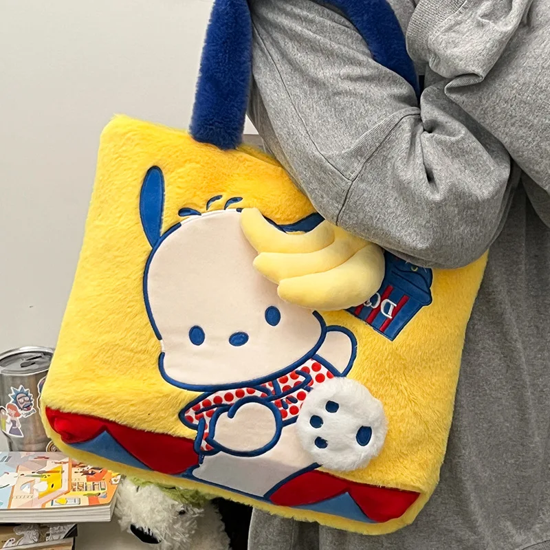 

Sweet Pochacco Shoulder Bag Kawaii Sanrio Anime Large Capacity Tote Bag Girl Heart Cartoon Cute Embroidered Student Class Bag