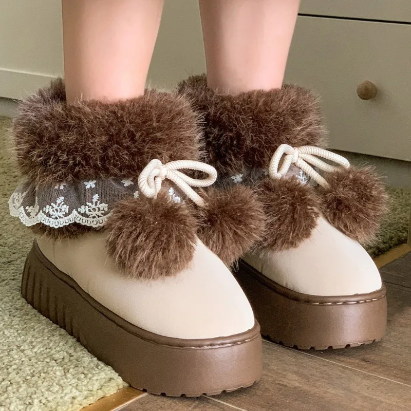

Warm Fluffy Women Snow Boots Thick Sole Cozy Outdoor Faux Fur Platform Cotton Shoes for Female Winter Non-slip Short Booties