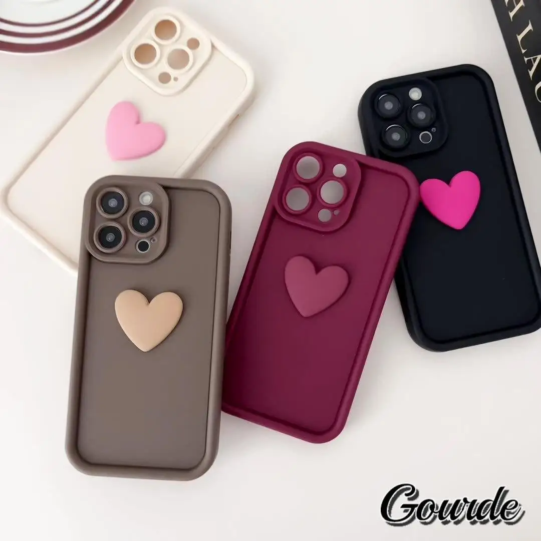 

Gourde Cute 3D Heart Patterns Matte Phone Case for Iphone 16 15 14 12 13 11 Pro Max Ip 7 8 Plus Iphon X Xs Xr Xs Max