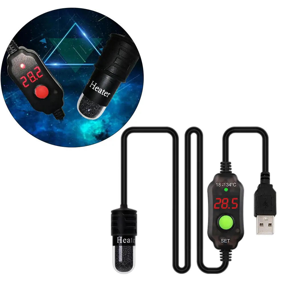 Small Aquarium Fish Tank Heater Temperature Controller Submersible Thermostat Heater USB Digital LED Turtle Tank Heating Rod