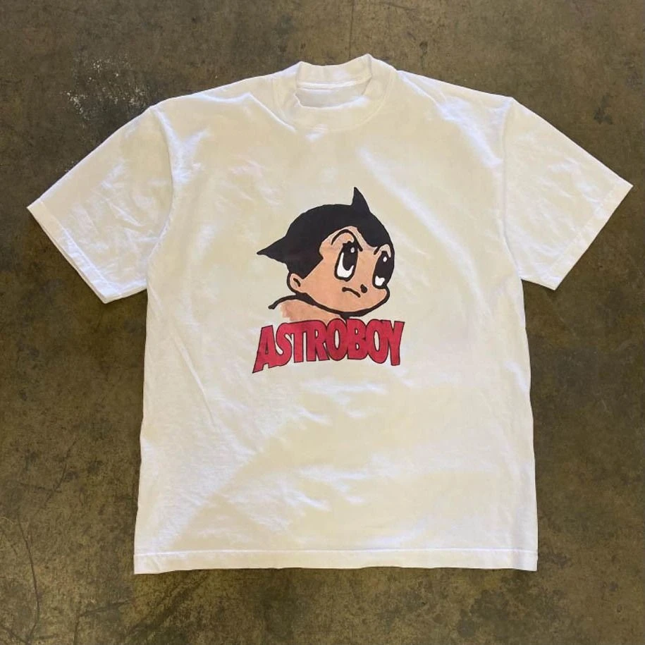 

American Retro Astro Boy Printed Loose Short-sleeved T-shirt for Both Men and Women, Versatile on Instagram