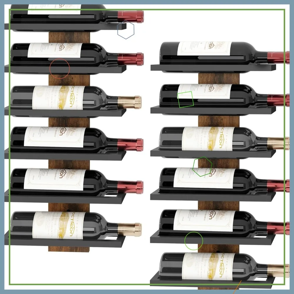 

6-Tier Wall Mount Wine Rack, Rustic Brown Wood & Metal Bottle Holder for Living Room, Dining Bar Storage