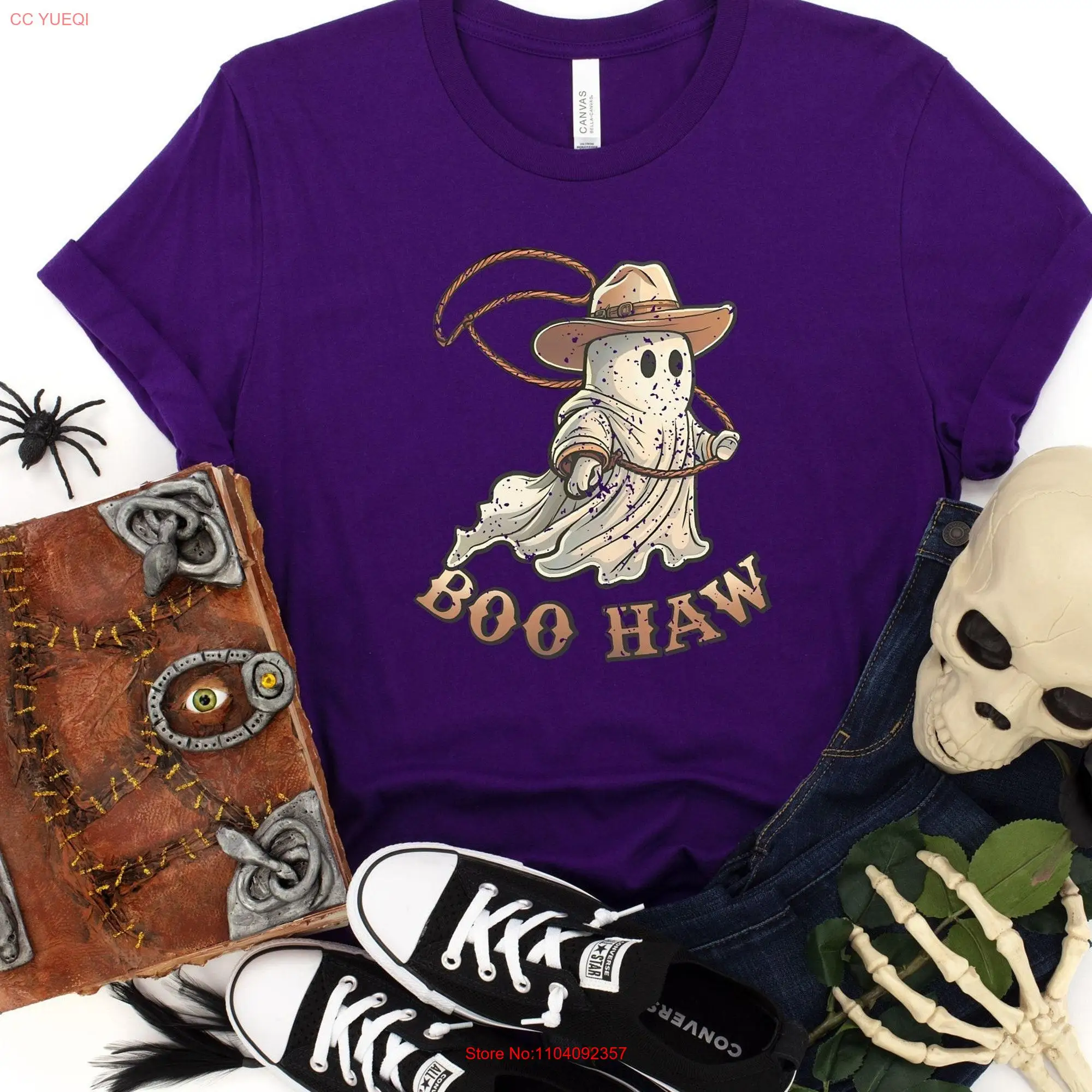 Boo Haw Western GhosT T Shirt for Cowgirl Halloween Spooky Season Lovers Horror Matching long or short sleeves