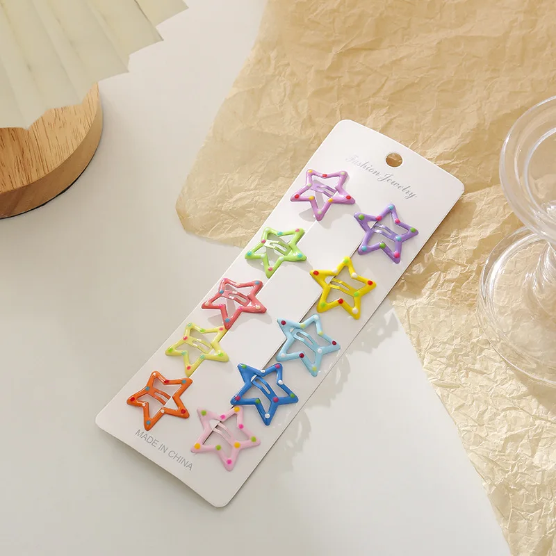 10Pcs New Dopamine Star Snap Clip for Girl Waterdrop Barrettes Black Hairpin Women Silver Hair Clip Accessories Kawaii BB Clip