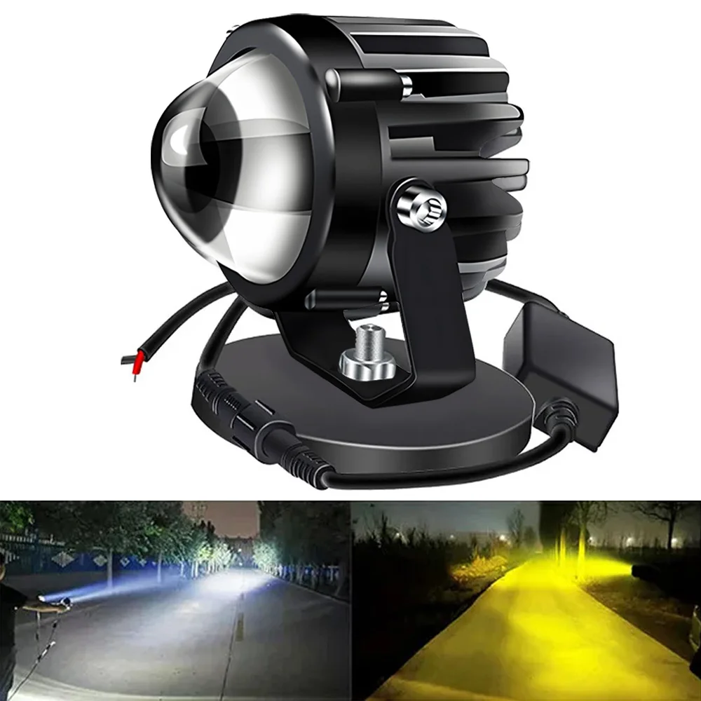 Motorcycle 3000K 6000K 7cm Dual Color Projector Lens Laser Spotlight Fog Lights Led Spot light Moto Fog Lamp