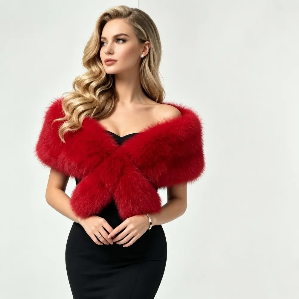 Vintage Multicolor Faux Fur Shawl Thick Imitation Fur Fluffy Wrap Scarf Fur Decor Soft Formal Party Cape Banquet Occasion