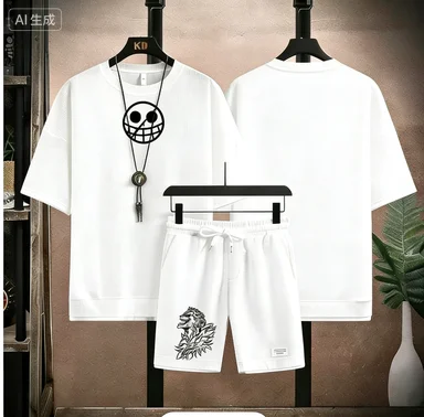 

2026 new One Piece Monkey D. Luffy All Forms Graphic Tee And Shorts Two Piece Set Men's Casual Summer Outfit Streetwear